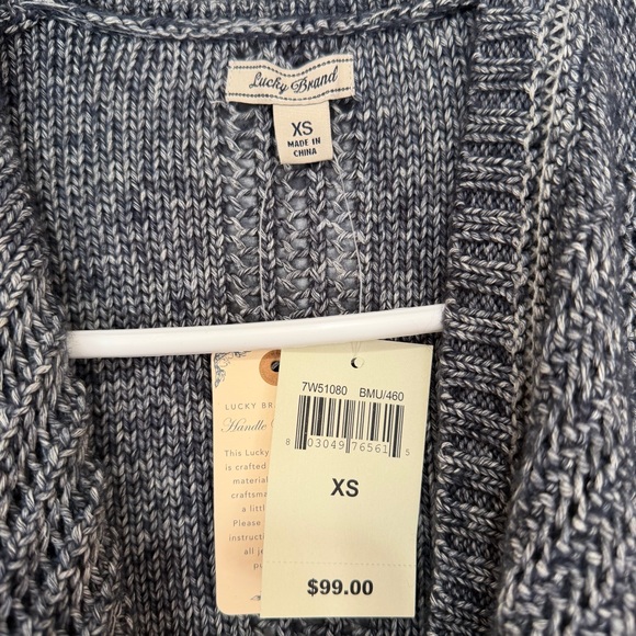 NEW Lucky Brand Fly Away Cardigan Sweater Open Front Knit Women’s XS Navy Cream - Picture 4 of 9